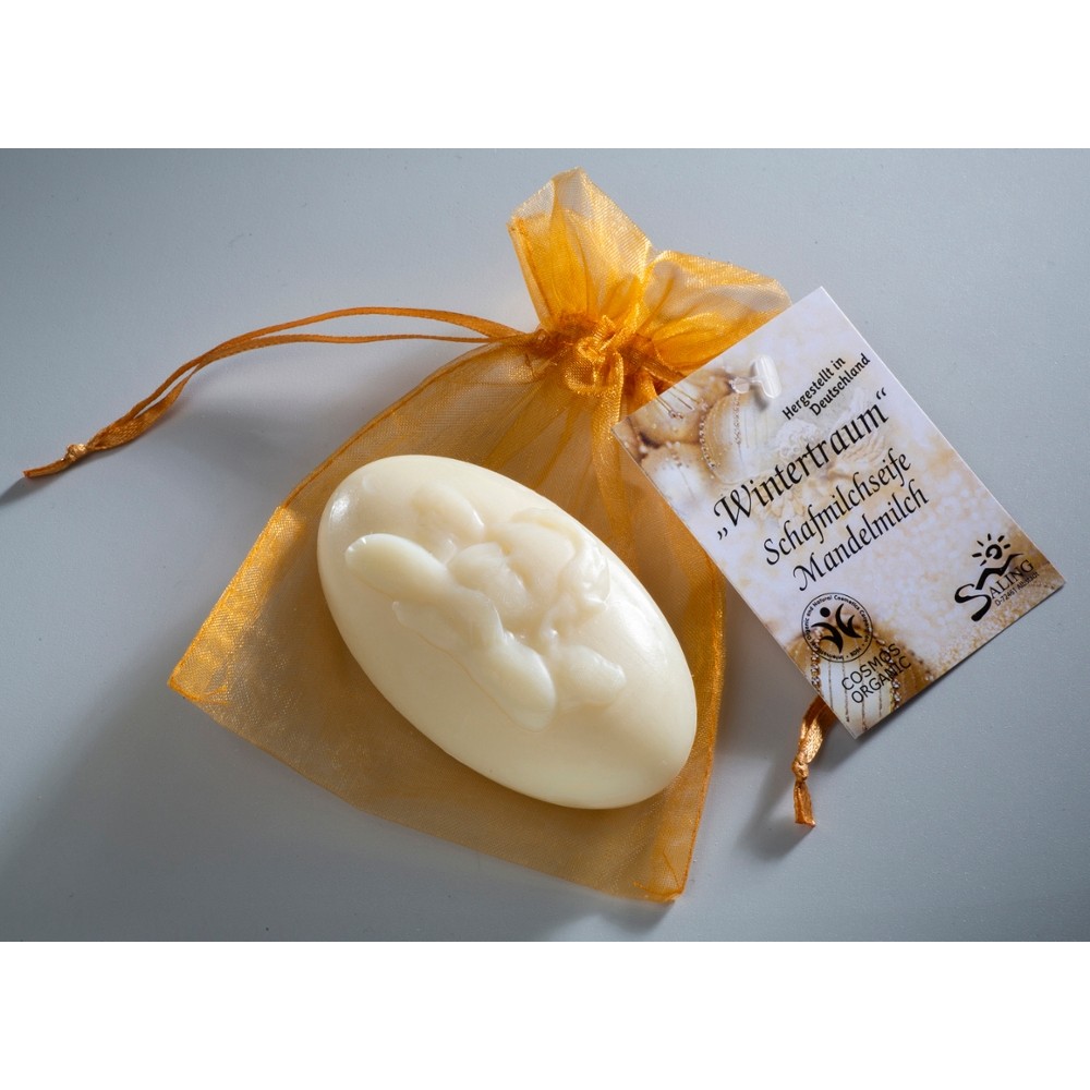 "Wintertraum" Schafmilchseife Mandelmilch im Organza, Form Engel oval // Saling