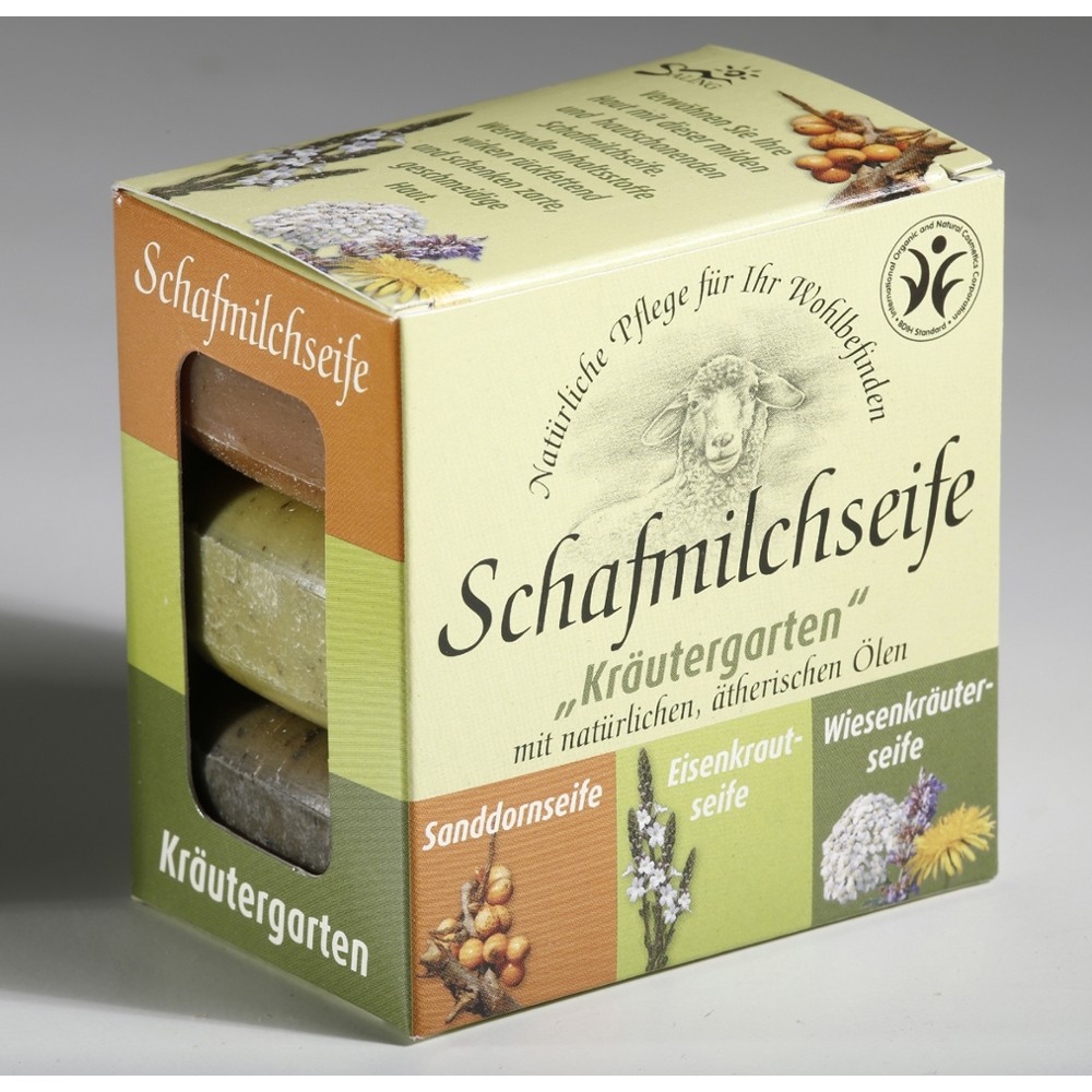 Geschenkverpackung 3er Set Schafmilchseife "Kräutergarten" // Saling