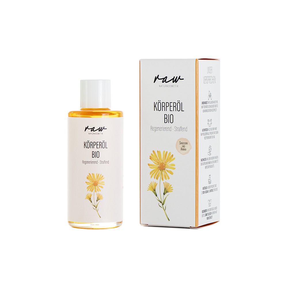 Bio Körperöl Regenerierend und Straffend mit Sanddorn, Mohnöl sowie Bio Arnika // raw Naturkosmetik