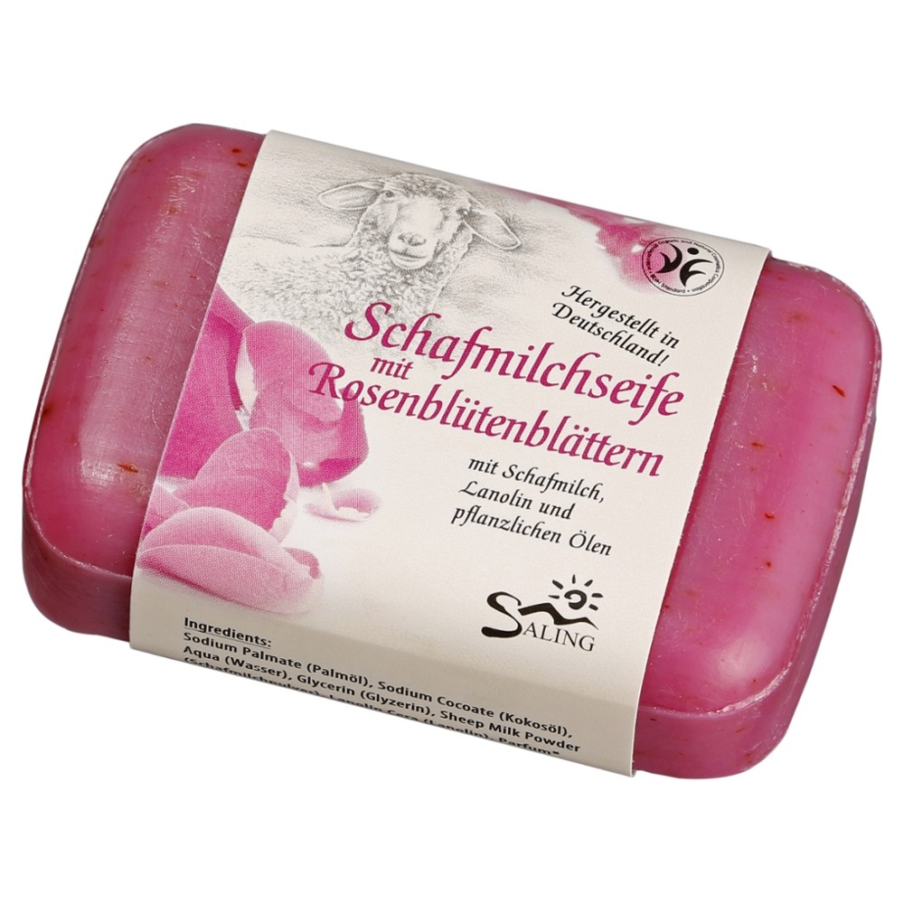 Schafmilchseife Rose pink 100g mit Banderole, BDIH zertifizie // Saling