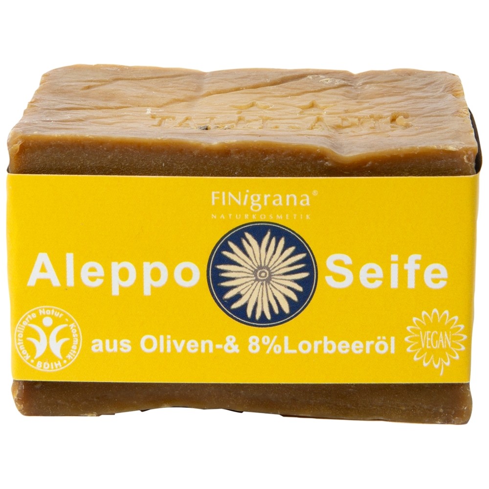 FINigrana Aleppo Seife, Olive & 8% Lorbeeröl, 200g traditionell handgeschnitten // FINigrana® Naturkosmetik
